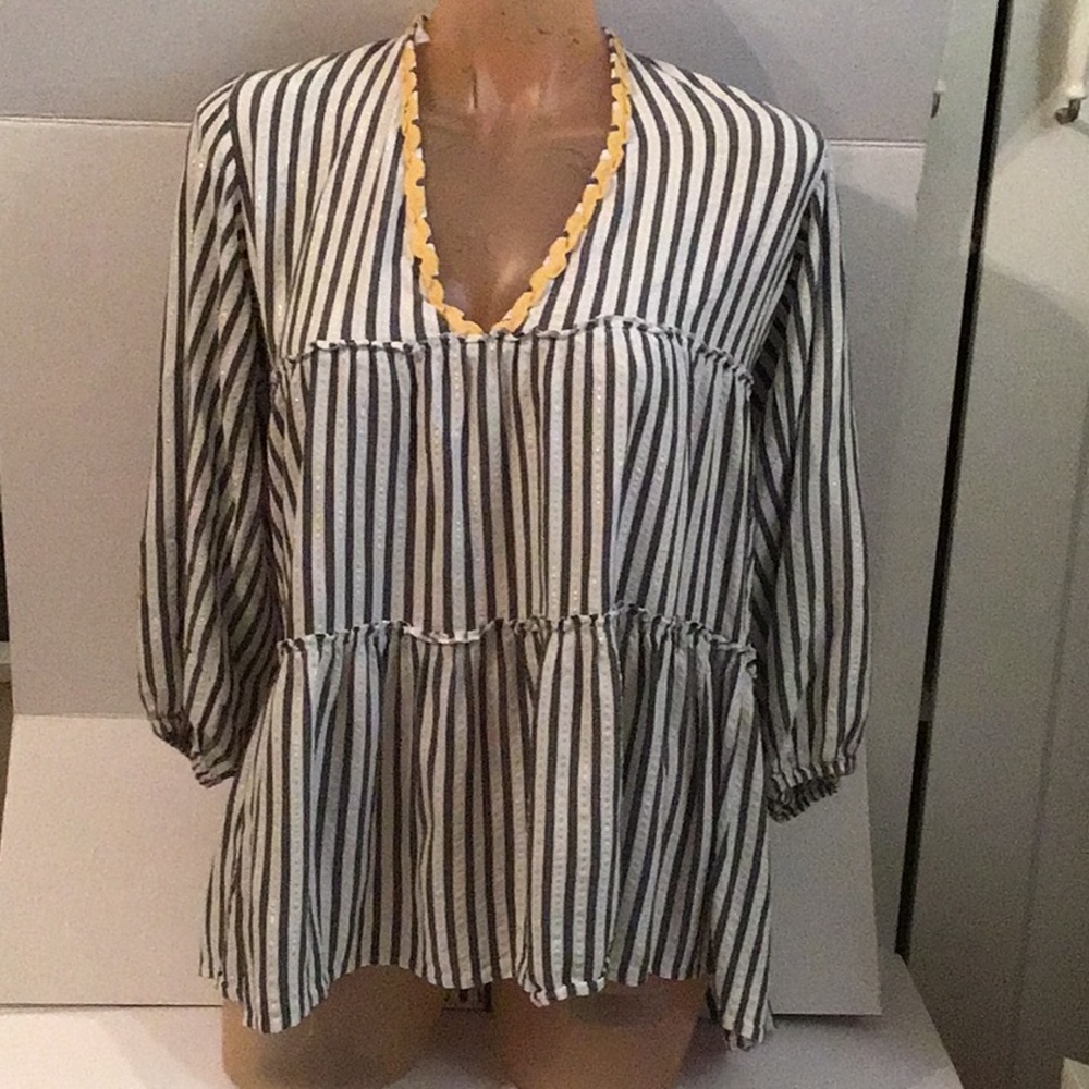Blue Island Black and White Striped Blouse